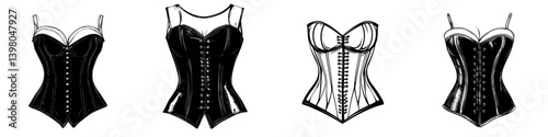 Elegant vector hand-draw illustrations of classic corset designs showcasing intricate details and craftsmanship