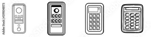 Vector hand draw illustrations of different types of calculators and electronic devices in a simple and clean style