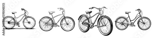 Obraz na płótnie Explore various designs of bicycles hand drawn in vector style showcasing different frame shapes and sizes for cycling enthusiasts w salonie
