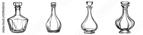 Obraz na płótnie Elegant collection of vector hand-drawn glass decanters showcased in various shapes and sizes for artistic display w salonie