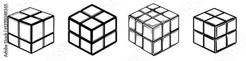 Vector hand drawn representation of multiple views of a three-dimensional cube