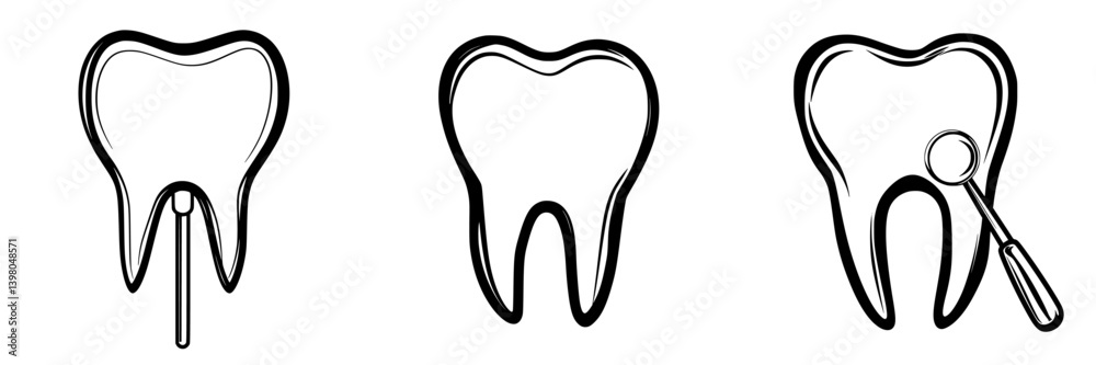 Vector hand-drawn dental illustrations showing tooth structure, cleaning, and examination techniques, ideal for educational use in dentistry Vector hand-drawn dental illustrations showing tooth structure, cleaning, and examination techniques, ideal for educational use in dentistry