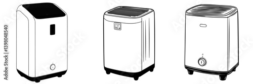 Vector hand drawn collection of home appliances designed for air purification and humidification with modern aesthetics