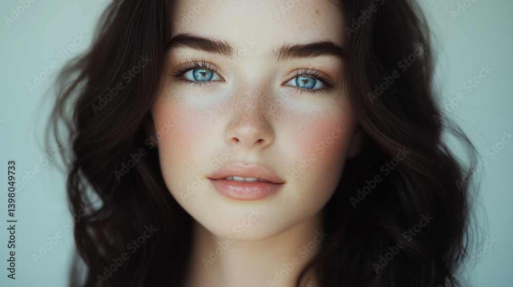 Elegant Female Model Gazing at Camera with Soft Light and Clean Background Elegant Female Model Gazing at Camera with Soft Light and Clean Background