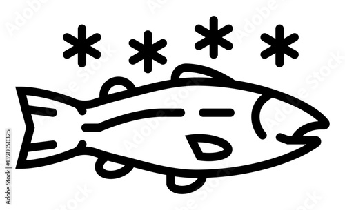 icon of frozen salmon with snowflakes representing preserved seafood for storage or transport.