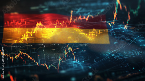 German Flag with Stock Market Charts, Representing Financial Concepts