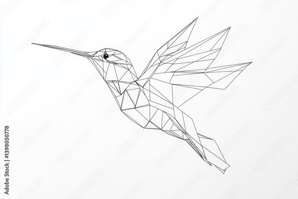 Fototapeta Geometric hummingbird art, white background, nature design, wall decor.