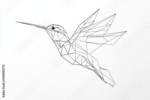 Geometric hummingbird art, white background, nature design, wall decor.