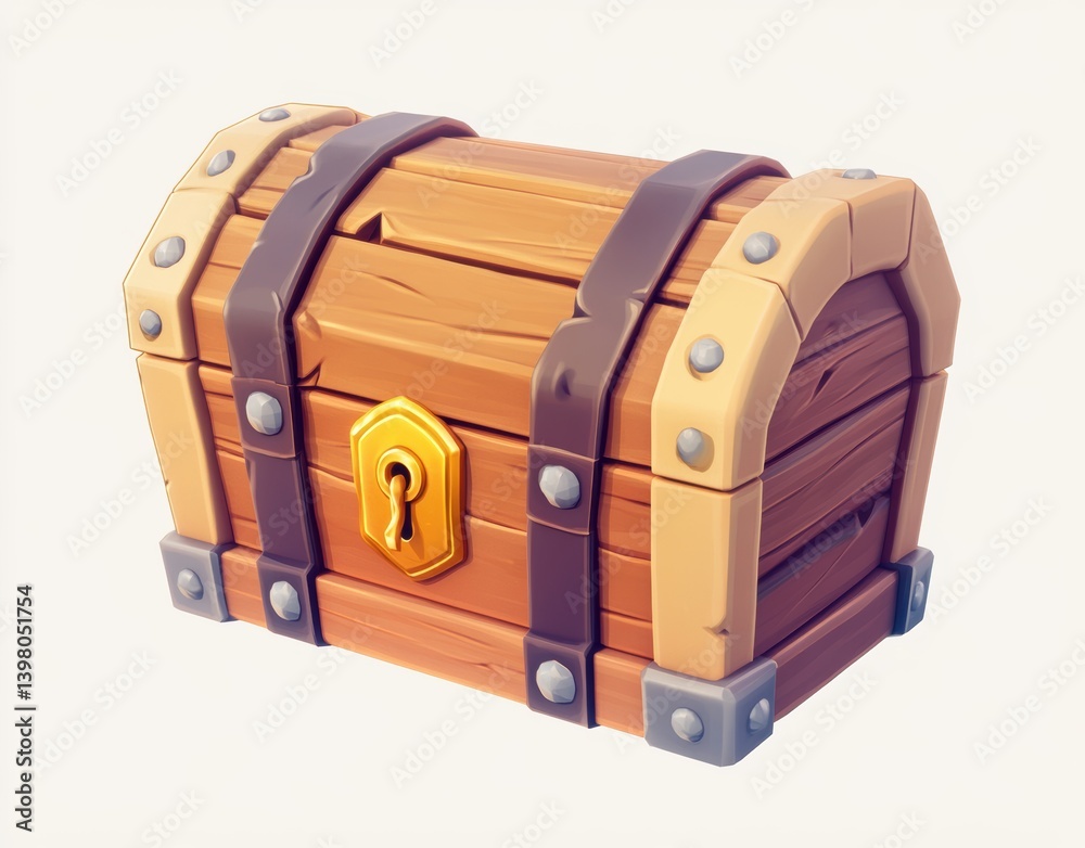 Wooden Treasure Chest: A weathered wooden treasure chest, intricately detailed with metal bands and a prominent keyhole, evokes a sense of adventure and the allure of hidden riches. Wooden Treasure Chest: A weathered wooden treasure chest, intricately detailed with metal bands and a prominent keyhole, evokes a sense of adventure and the allure of hidden riches.