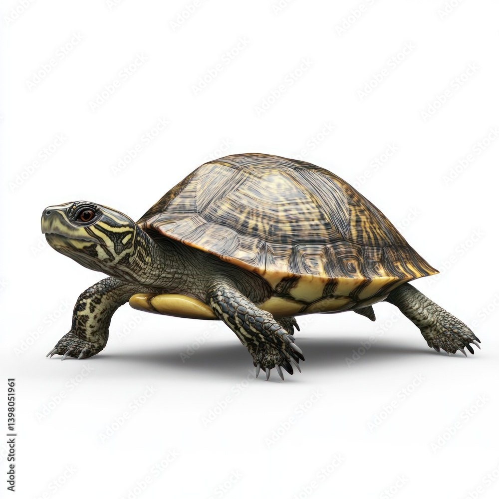 Turtle walking, white background, reptile, wildlife, nature, stock photo Turtle walking, white background, reptile, wildlife, nature, stock photo