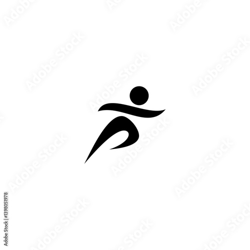 Abstract Black Running Figure on White Background