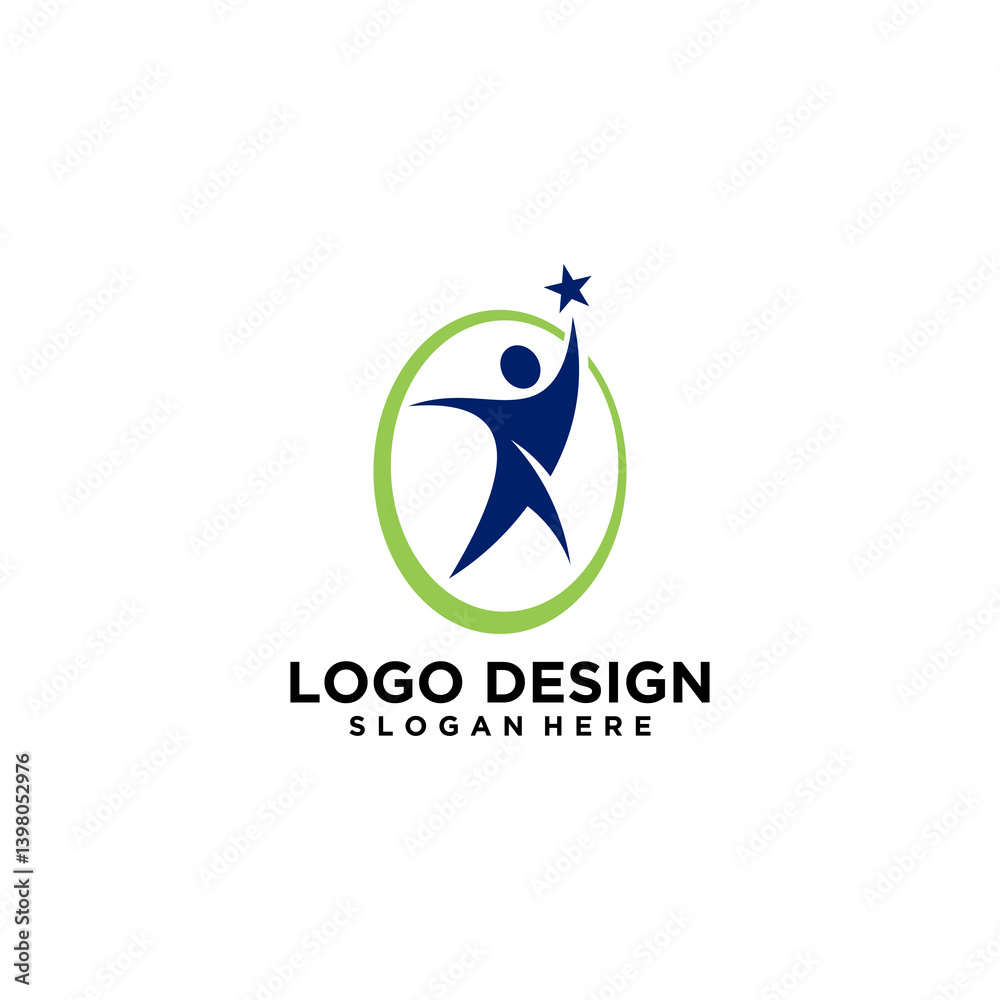 Abstract Blue And Green Logo Design Featuring A Person Reaching For A Star Abstract Blue And Green Logo Design Featuring A Person Reaching For A Star