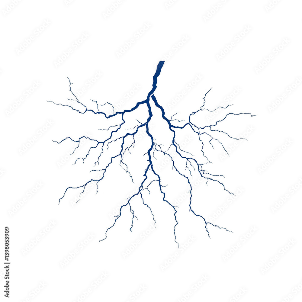 Fototapeta premium striking image of blue lightning bolt branching out against transparency background, resembling tree like structure. intricate pattern creates sense of energy and power