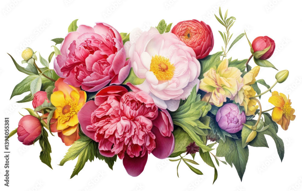 Fototapeta premium PNG Peonies graphics blossom pattern.
