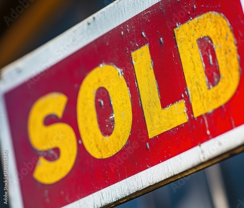 Sold Sign Close-Up: A close-up shot of a vibrant 