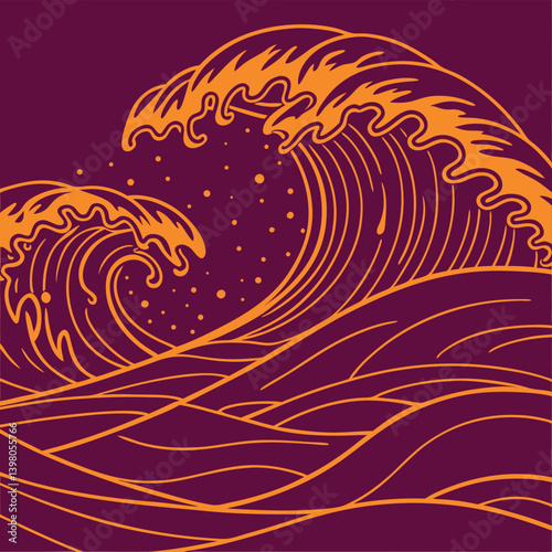 Ocean Current Patterns In Sophisticated Gold Line Work On Deep Blue Background Capturing The Rhythmic Movement And Flow Of Seawater For Maritime Themed Designs