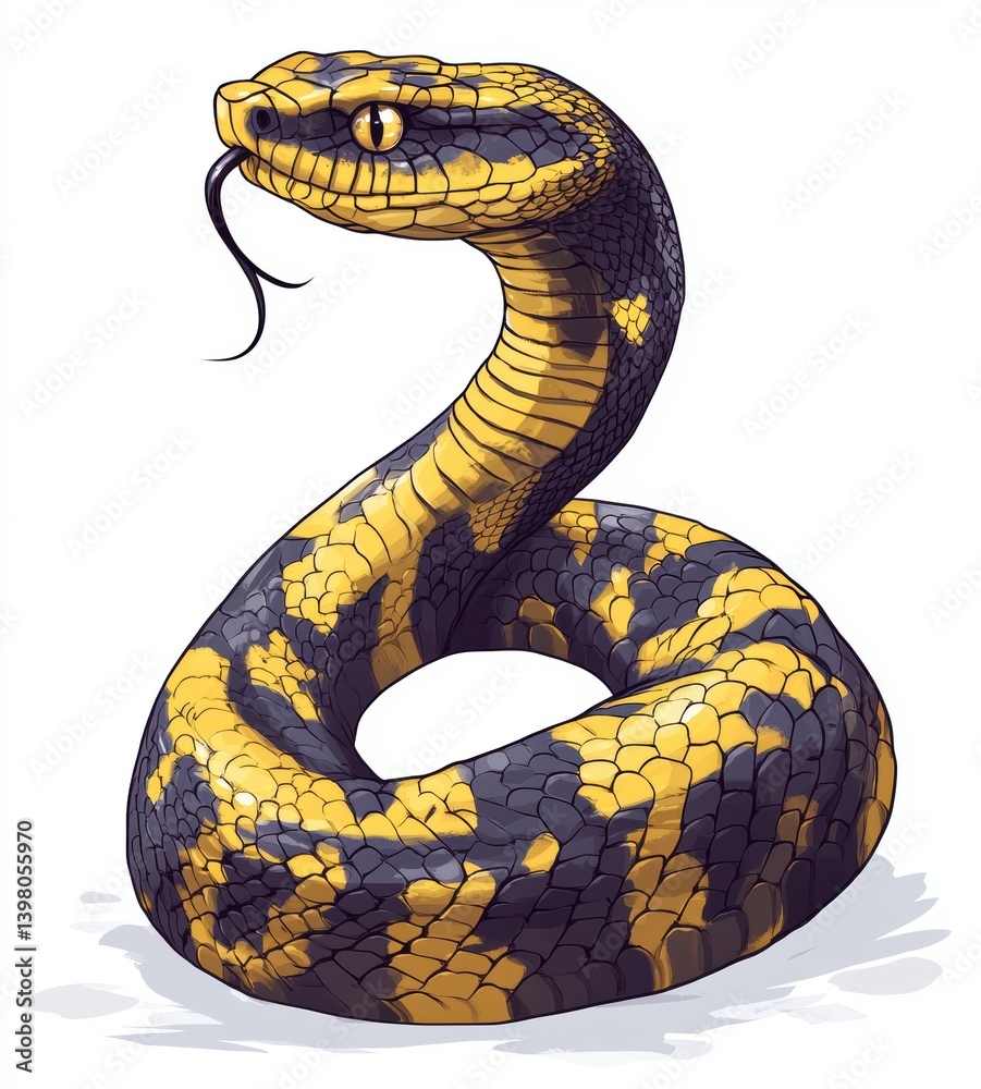Fototapeta premium Mysterious Serpent: A striking illustration of a serpent with mesmerizing eyes and a forked tongue, a symbol of danger and the enigma of the wild.