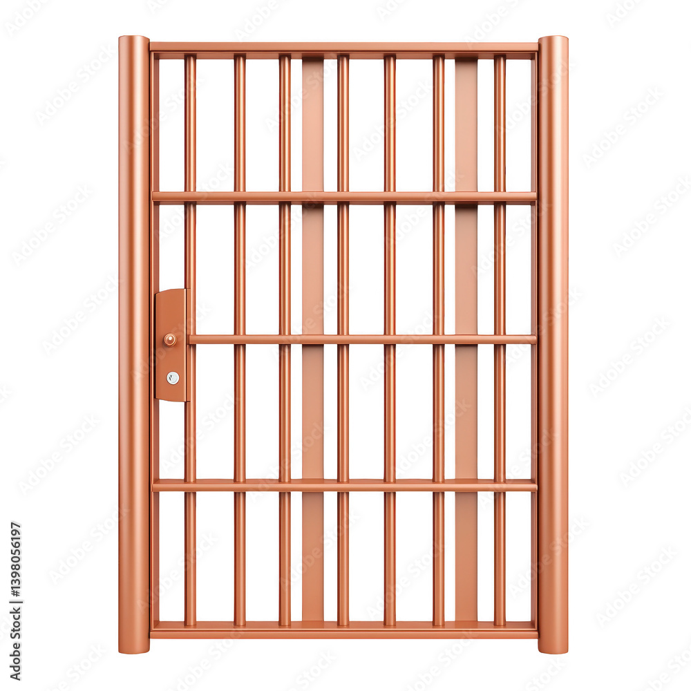 sturdy metal security gate with vertical bars and lock, designed for safety and protection, stands against transparency background. gate brown finish adds touch of elegance sturdy metal security gate with vertical bars and lock, designed for safety and protection, stands against transparency background. gate brown finish adds touch of elegance