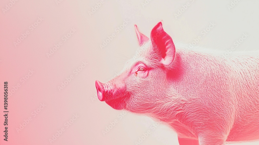 Pink Pig Against Bright Background with Soft Lighting