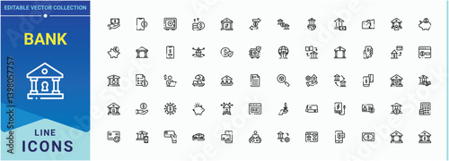 Bank modern icon set. Pack of exchange, payment, investment, ing, financial, pay and more. Outline icons pack. Wealth icon pack. Pixel perfect. Vector collections.