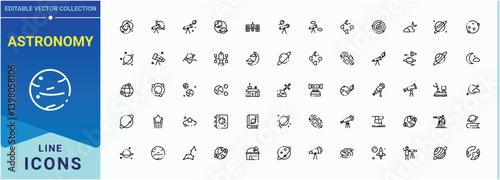 Astronomy icon set. Planet outline icons collection. Collection of simple line web icons. Universe related icon set. Pixel perfect. Editable stroke.
