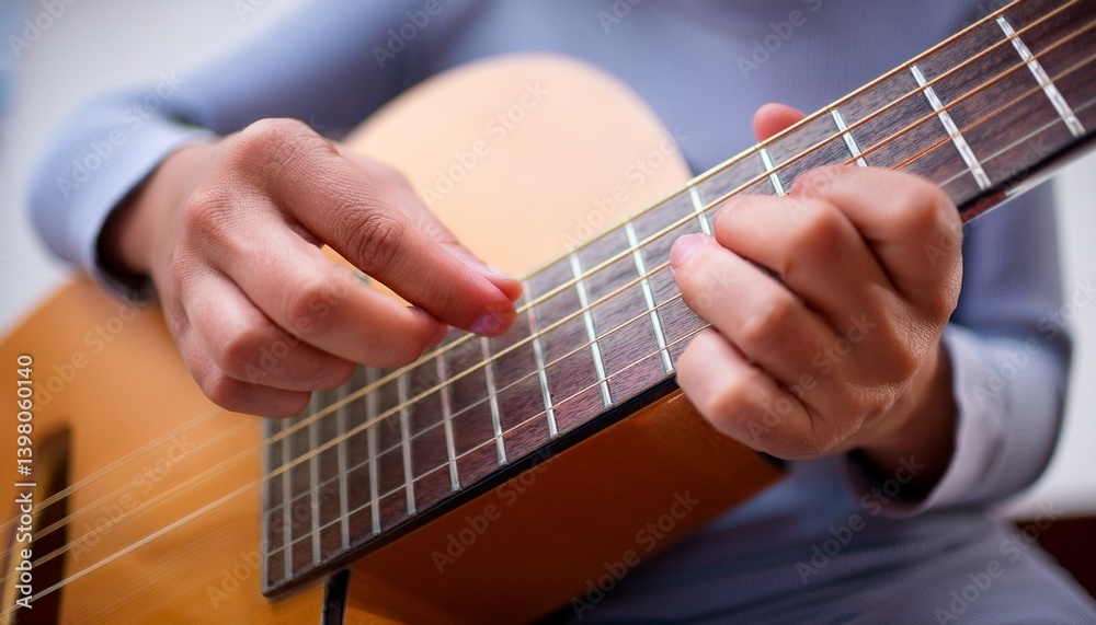 Fingers playing a guitar strings