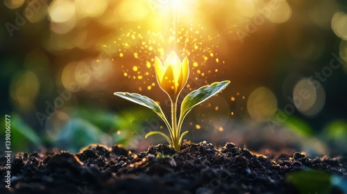 A magical burst of energy forming the first flower.