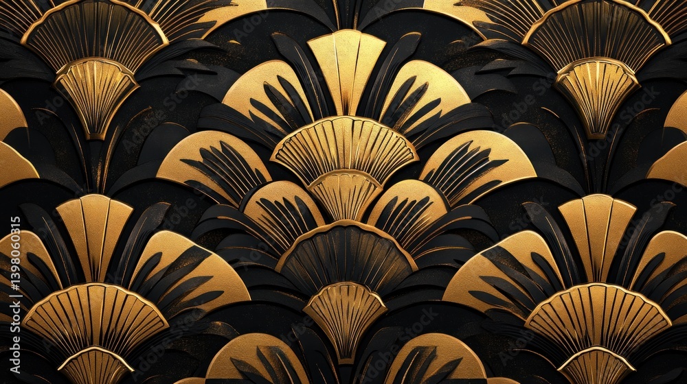elegant art deco fan pattern in gold and black shades intricate design for luxurious backgrounds and visual storytelling in design projects elegant art deco fan pattern in gold and black shades intricate design for luxurious backgrounds and visual storytelling in design projects