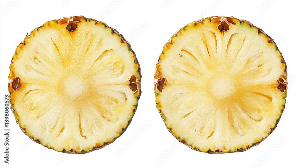 Pineapple cut in half, isolated on a white background Pineapple cut in half, isolated on a white background