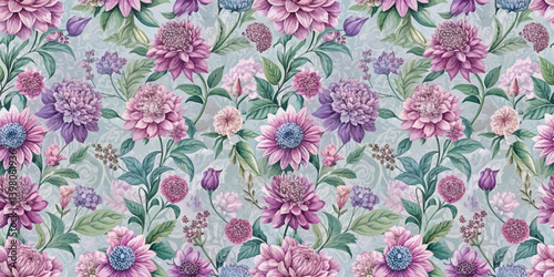 Wallpaper Mural Vibrant floral pattern featuring various purple and pink flowers on a soft background. Torontodigital.ca