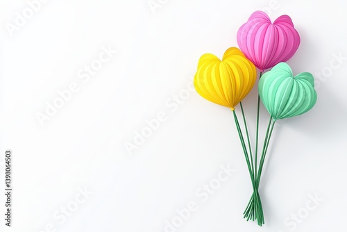 Obraz na płótnie A Colorful heart shaped balloons pink, yellow, and green are arranged together, creating cheerful and festive atmosphere. These vibrant decorations are perfect for celebrations and special occasions w salonie