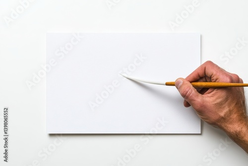 A hand holding quill pen poised above blank sheet of paper, ready to create beautiful calligraphy. scene conveys sense of artistic inspiration and creativity
