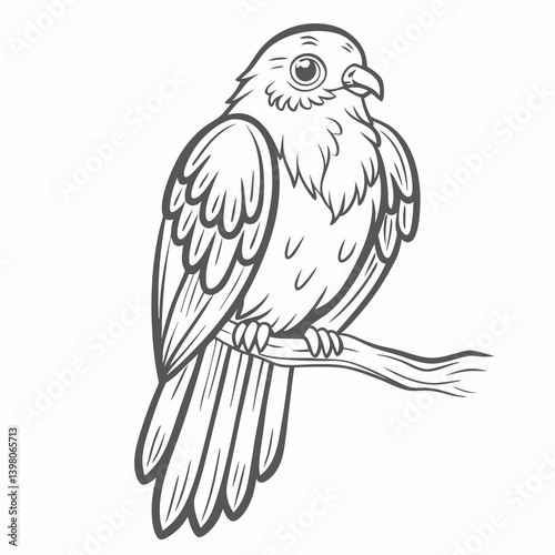 Resplendent Quetzal Outline Illustration on Branch