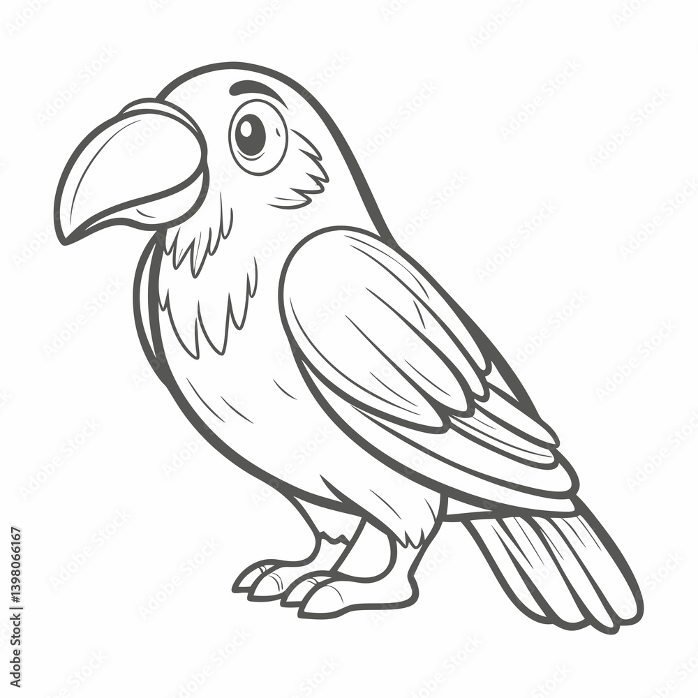 Fototapeta premium Cute Pine Grosbeak Cartoon Outline Illustration