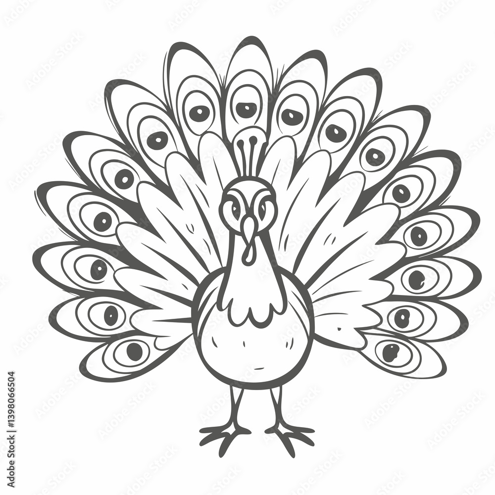 Fototapeta premium Stylized Peafowl Illustration with Open Feathers