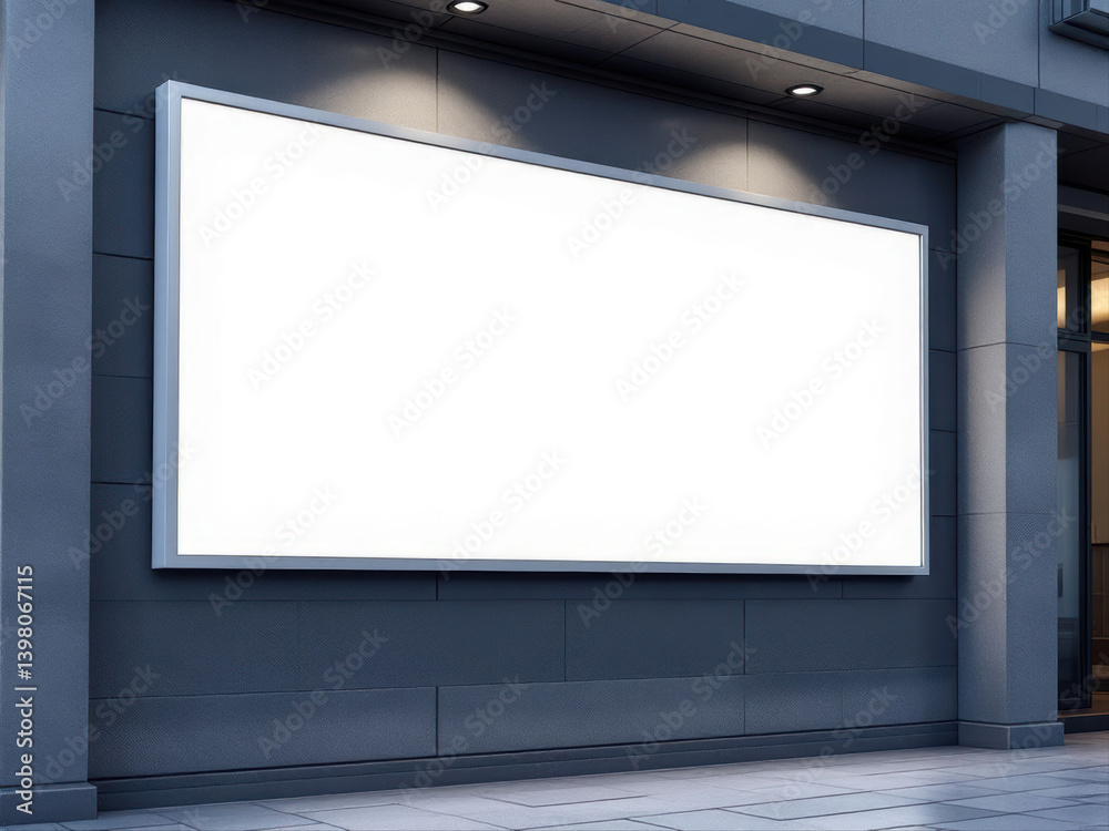 Illuminated Large-Scale Urban Billboard Display with Modern LED Lighting on Contemporary Gray Building Facade: Blank Canvas for Advertising Illuminated Large-Scale Urban Billboard Display with Modern LED Lighting on Contemporary Gray Building Facade: Blank Canvas for Advertising