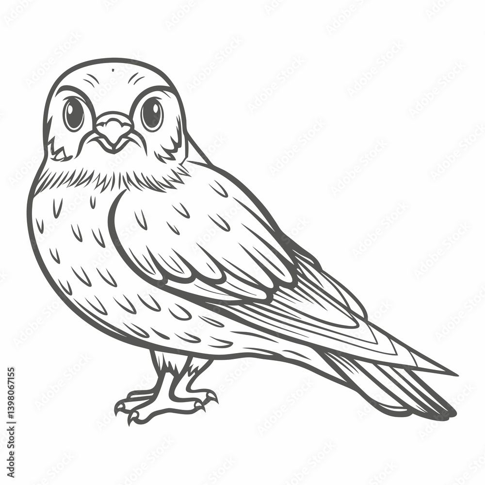 Fototapeta premium Merlin Bird Outline Illustration, Vector Image