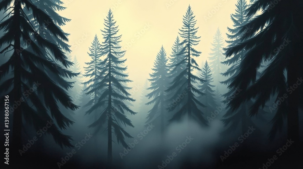 Fototapeta premium Misty Forest of Evergreen Trees