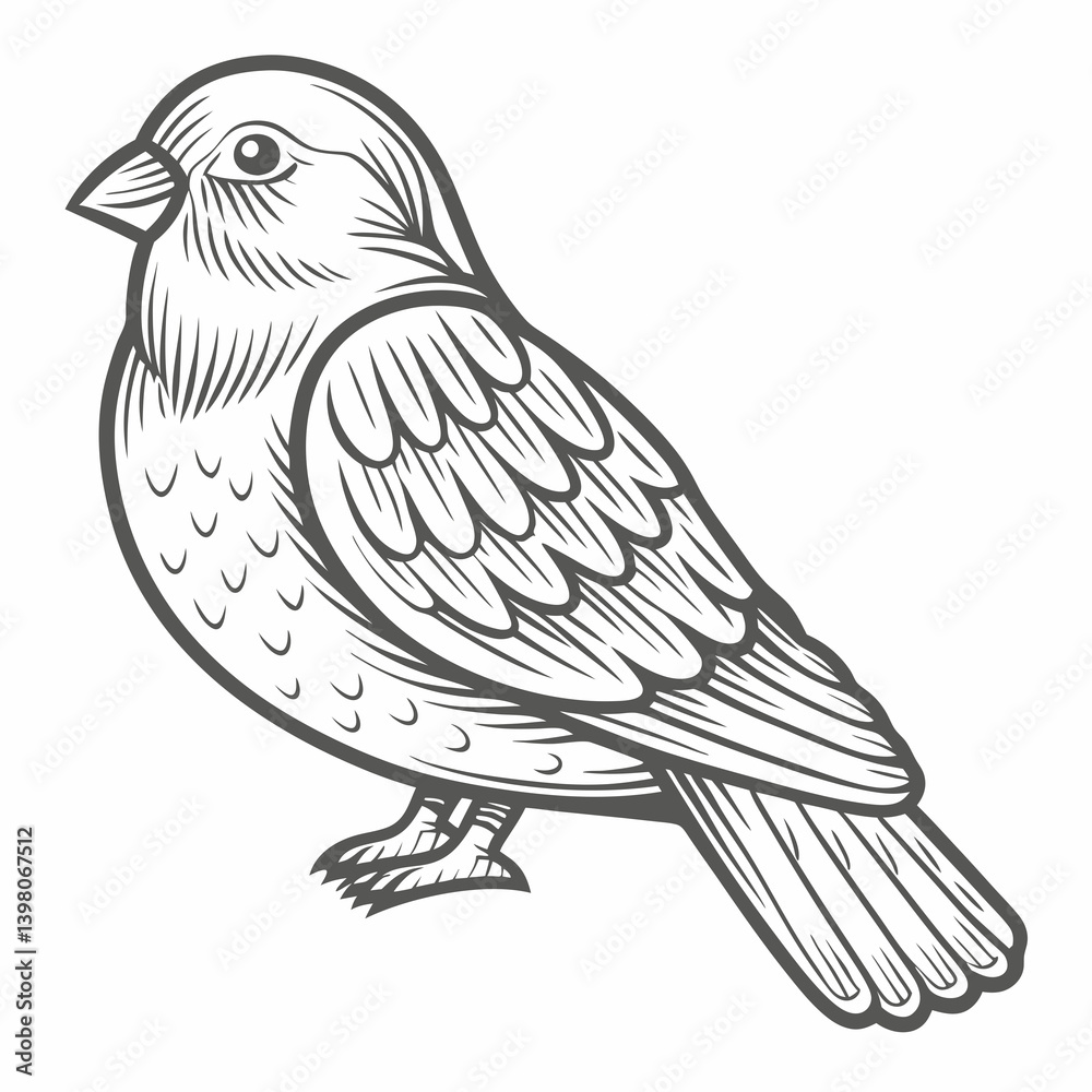 Fototapeta premium Linnet Bird Illustration, Detailed Line Art