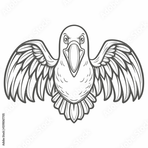 Laysan Albatross Outline Illustration, Wings Spread