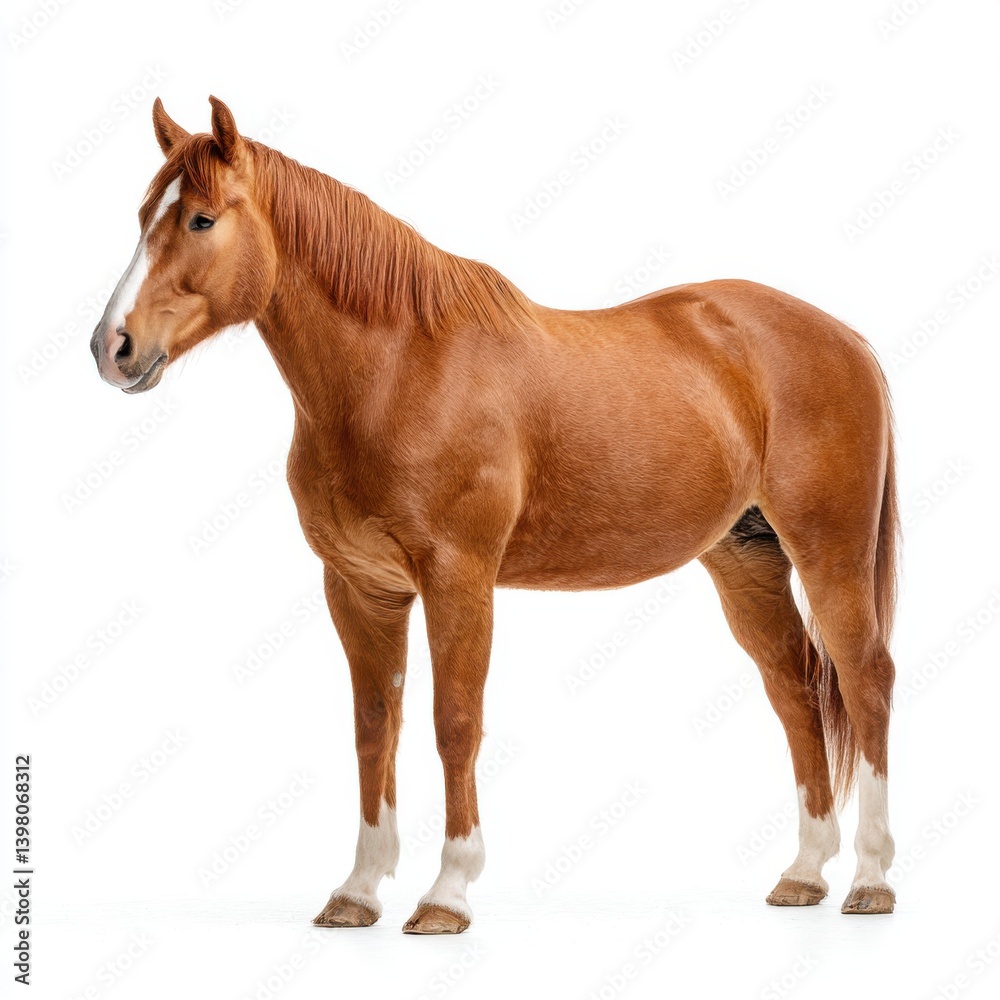 Chestnut horse standing in a studio with isolated on white background Chestnut horse standing in a studio with isolated on white background