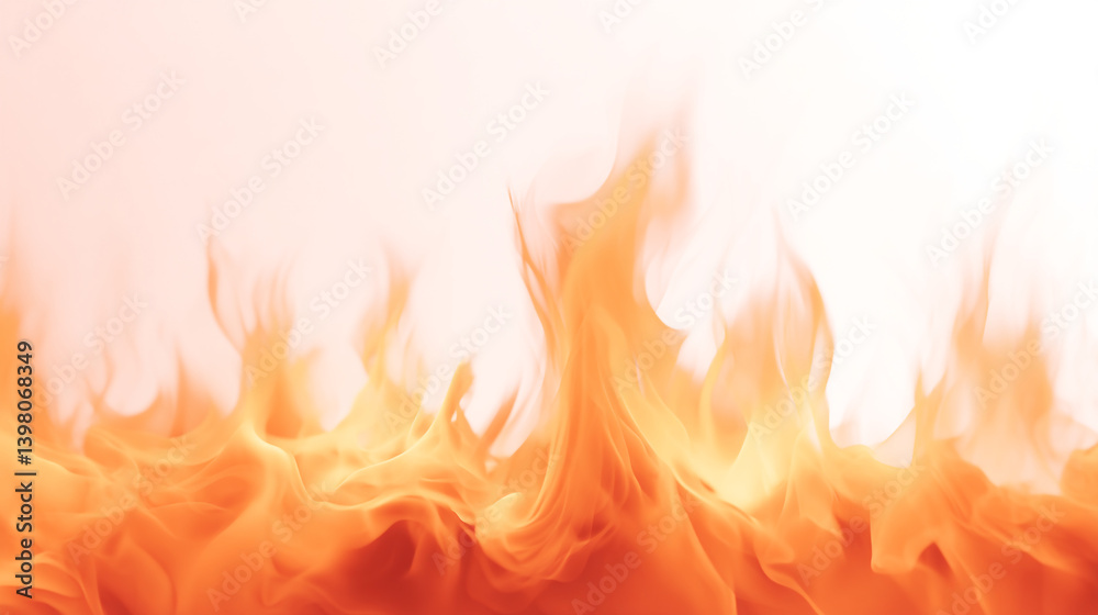 Abstract depiction of vibrant orange and yellow flames rising against a light background creating a warm glow Abstract depiction of vibrant orange and yellow flames rising against a light background creating a warm glow
