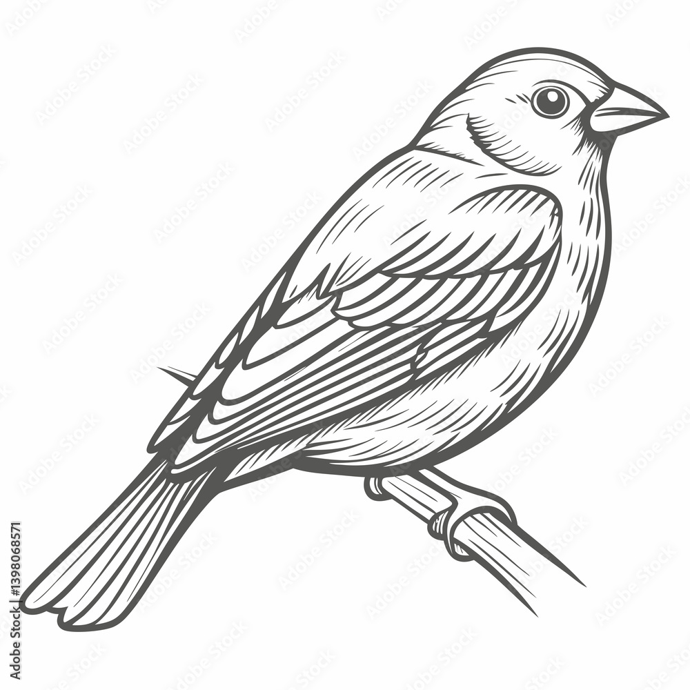 Fototapeta premium Detailed Indigo Bunting Bird Line Art Illustration