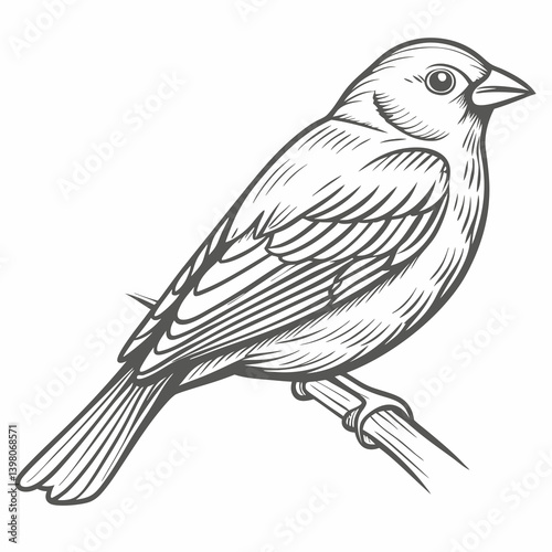 Detailed Indigo Bunting Bird Line Art Illustration