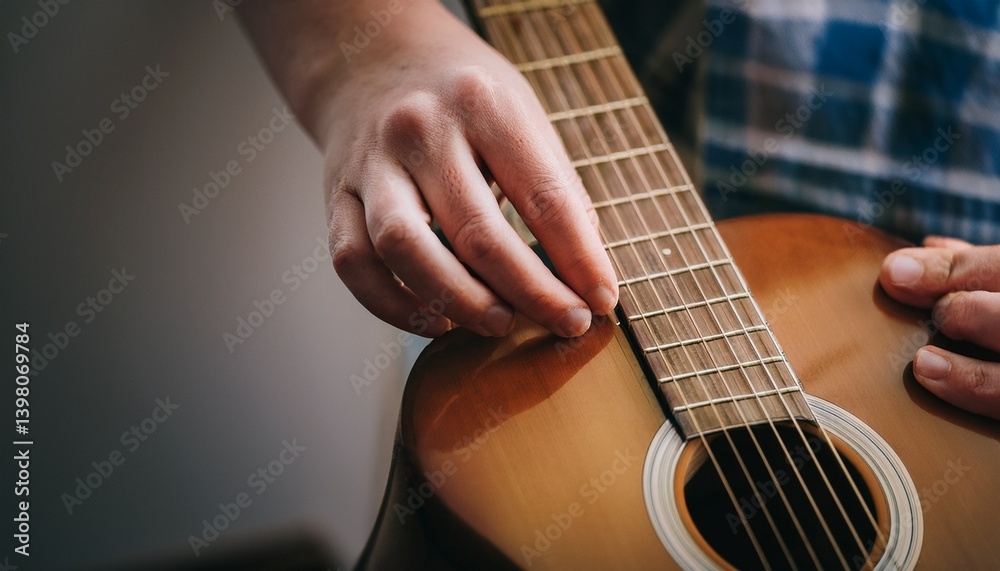 Fototapeta premium Fingers playing a guitar strings