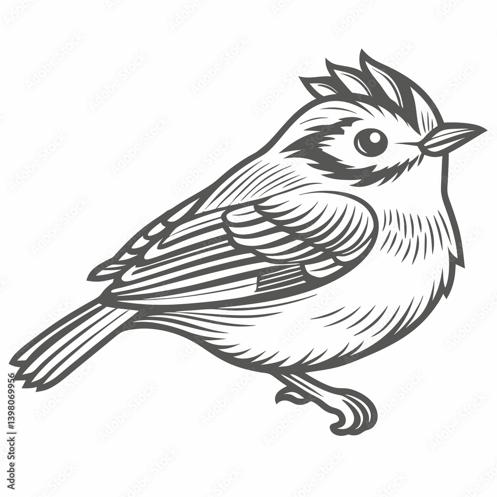 Naklejka premium Golden-crowned Kinglet Bird Line Art Illustration