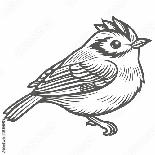 Golden-crowned Kinglet Bird Line Art Illustration