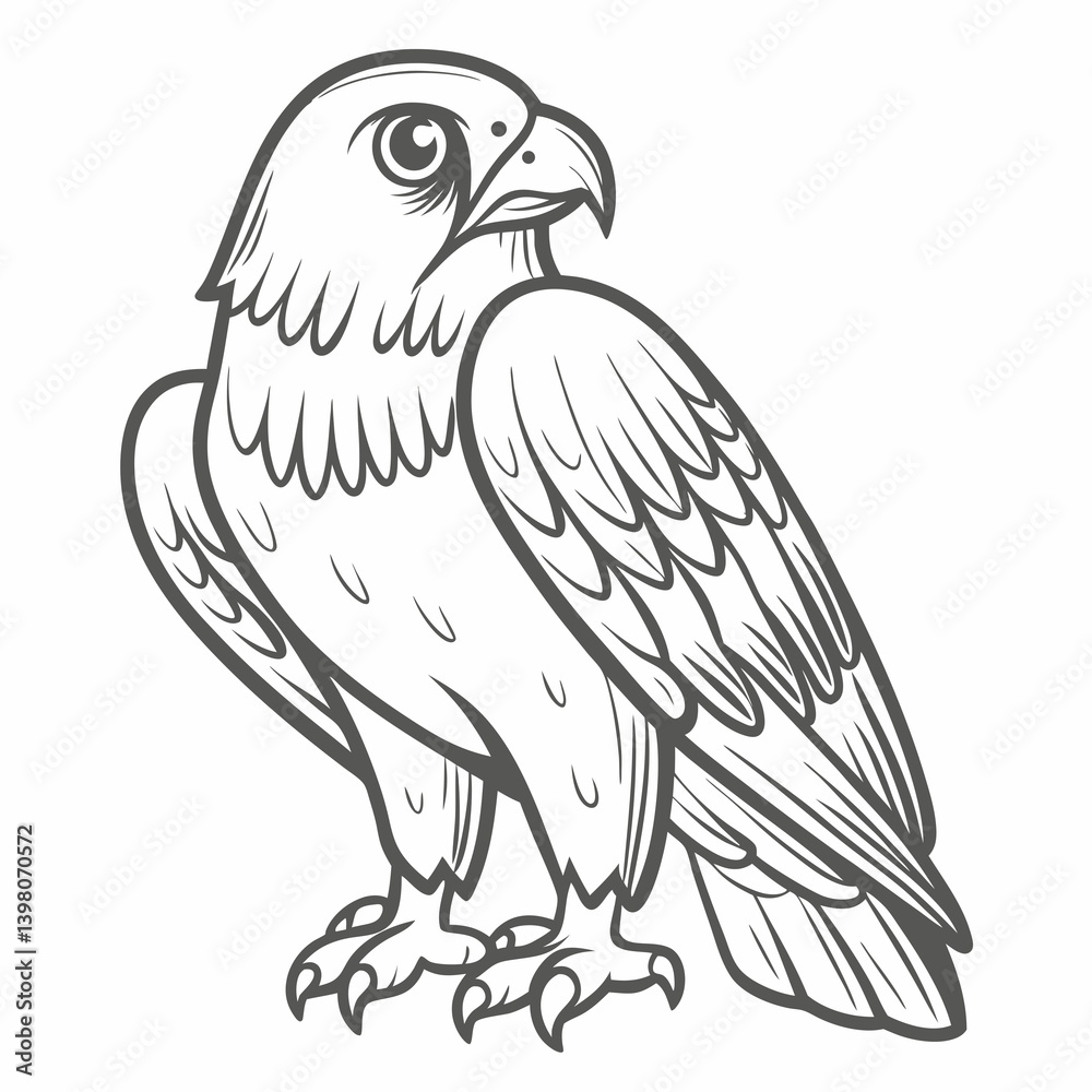 Fototapeta premium Peregrine Falcon Outline Illustration, Vector Graphic