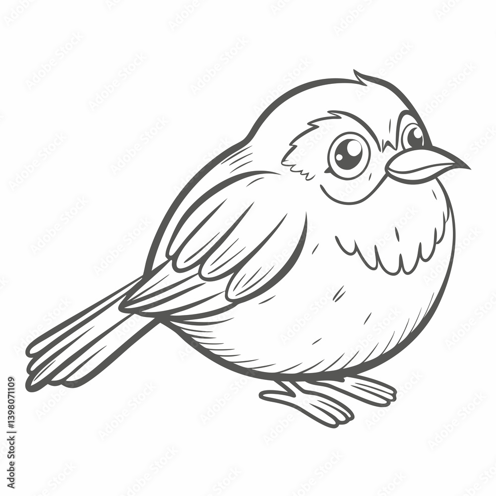 Fototapeta premium Cute Dunnock Bird Line Art Illustration