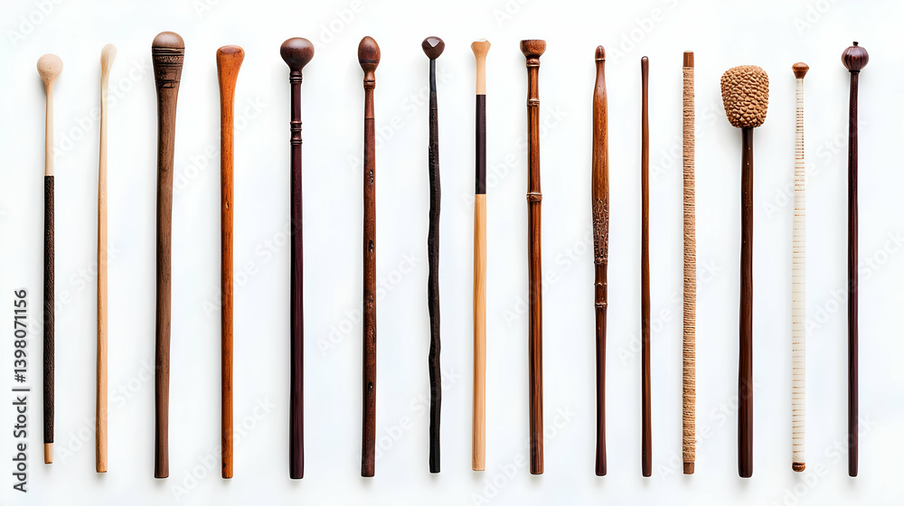 Collection Of Wooden Rods On White Background Collection Of Wooden Rods On White Background